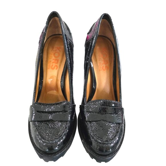Kors Michael Kors Black Patent Leather Womens Loafer Style Platform Heels Sz 6.5 - Picture 3 of 9